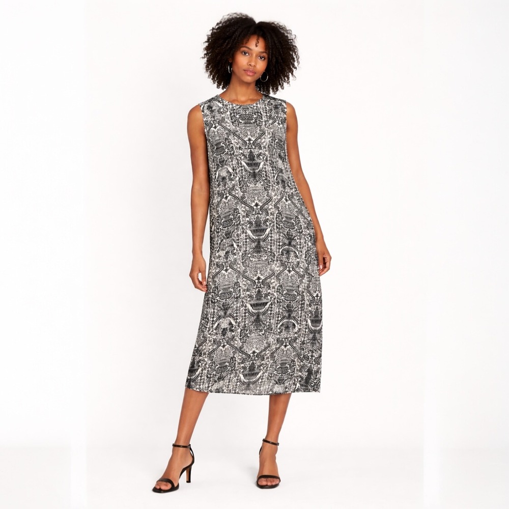 MM.LAFLEUR NEW YORK Black White Damask Print Sleeveless Midi Dress‎ L Career